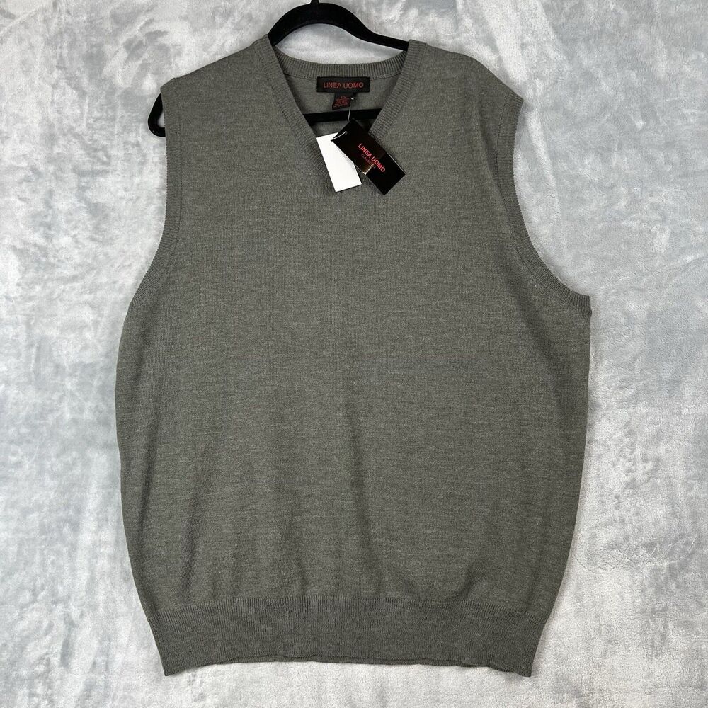 New Linea Uomo Men’s‎ 2xl Gray  Beige Sweater Vest V Neck - Picture 9 of 9